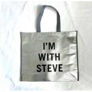 Steve Madden Large Reusable Silver Metallic Tote Shopper Bag New